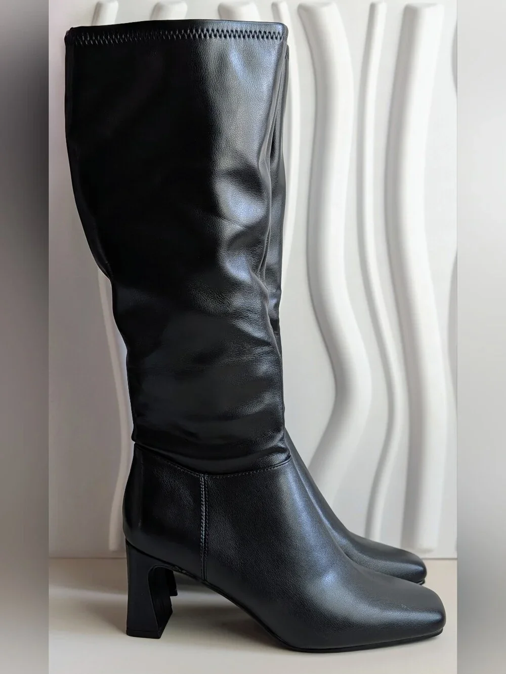Steve Madden Hunny Black Knee High Boots Square Toe Heeled Size 8 New In Box